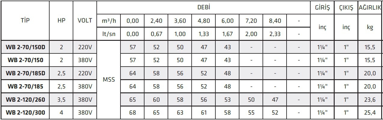 İmpo WB 2-70/185D Çift Kademeli 304 Komple Paslanmaz Çelik Santrifüj Pompa