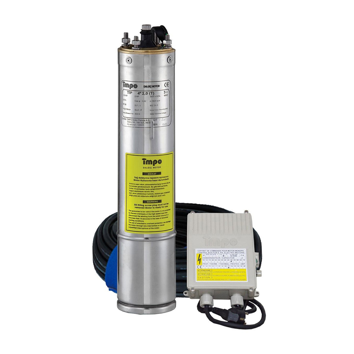 İmpo Paket Dalgıç Motor Ve Pompa (Paket 12) 1 HP  4’’ 220 V Kendinden 30 M Kablolu Ve Kumanda Panolu