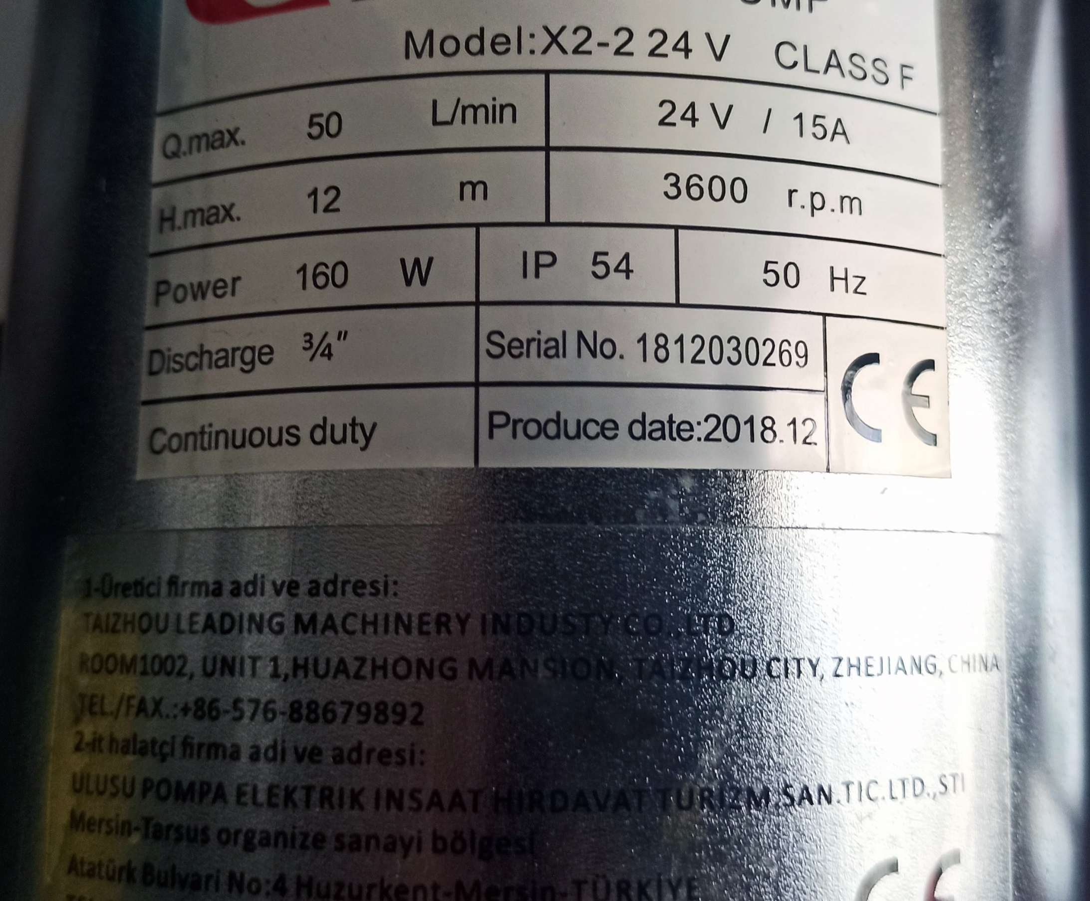 ULUSU X2 2 12 V Sintine Pompası