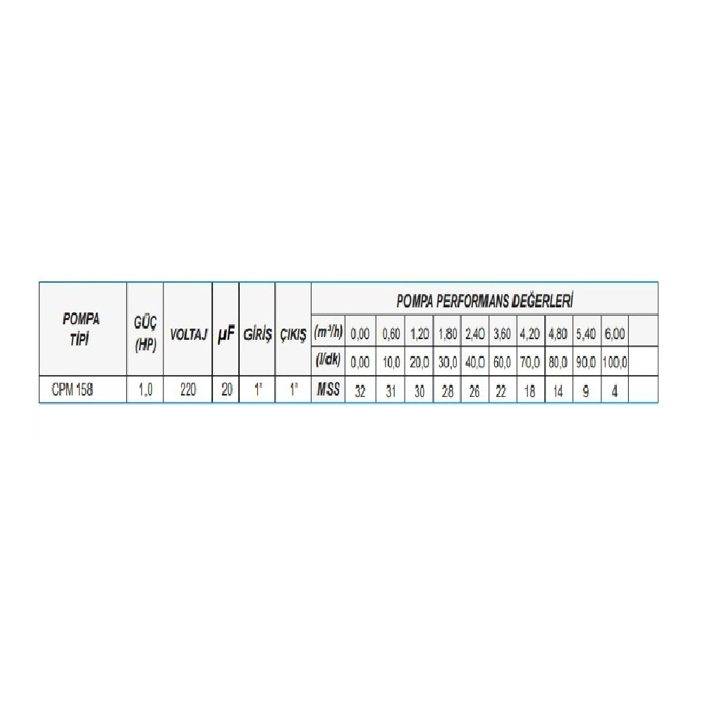 Ulusu CPM 158 1 Hp Tek Fanlı Santrifüj Pompa 220 V