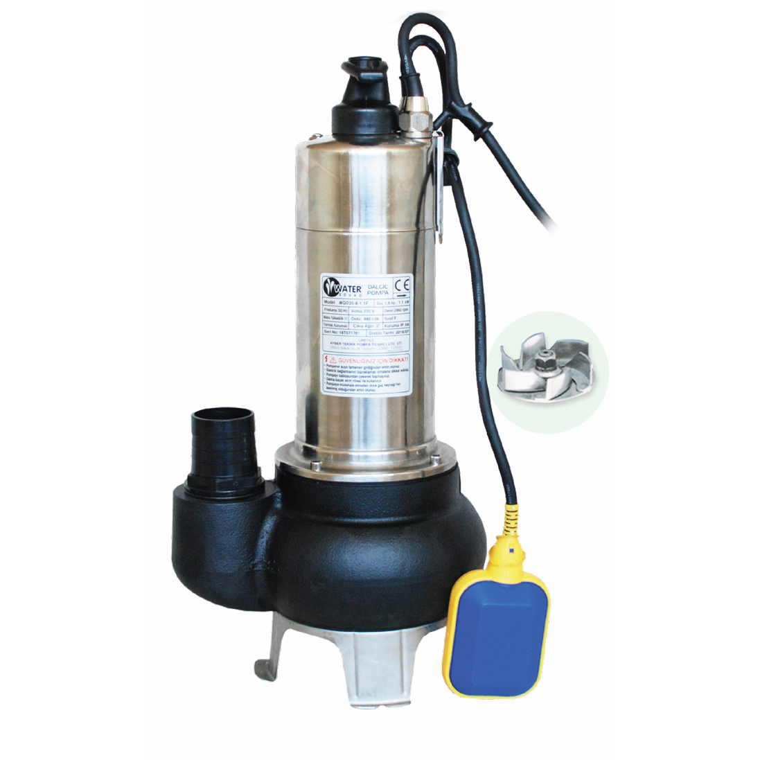 Water Sound WQD20-8-1.1F Paslanmaz Çelik Motor Gövdeli Drenaj Pompası