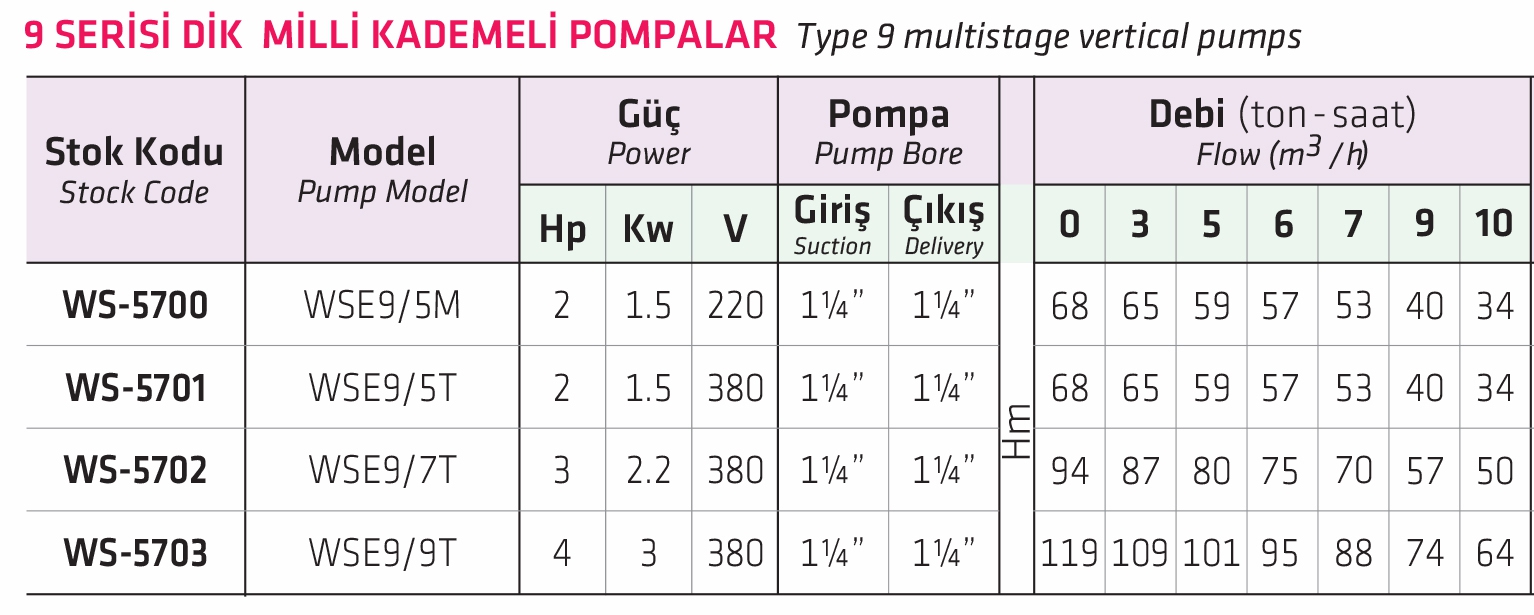 Water Sound WSE9/7T 9 Serisi Dik Milli Kademeli Pompa