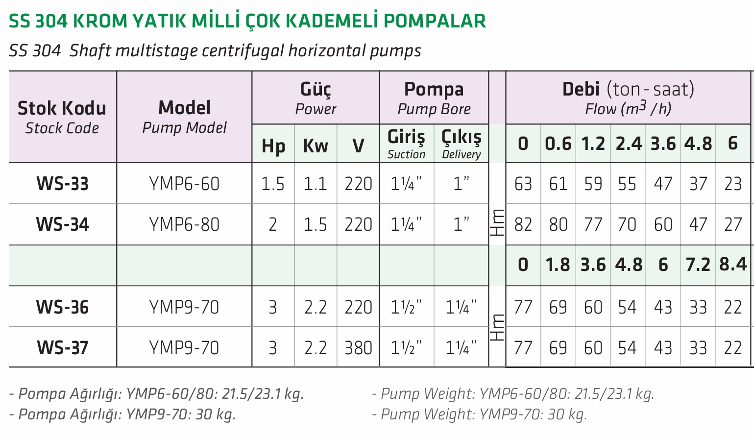 Water Sound YPM9-70 3 HP SS 304 Krom Milli Çok Kademeli Pompa